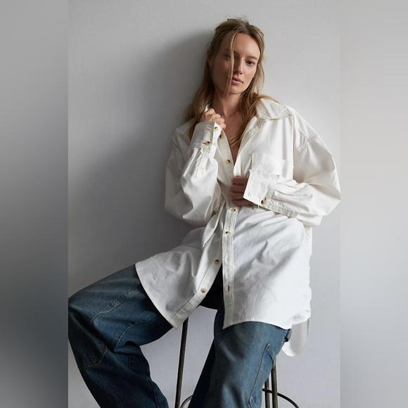 Free People x We the Free Oversized Freddie Shirt in Optic White - Size S - Picture 5 of 6